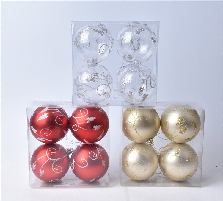 Christmas window arrangement ball Christmas tree decoration pendant 8CM transparent electroplating painted ball pendant plastic ball 4 packs