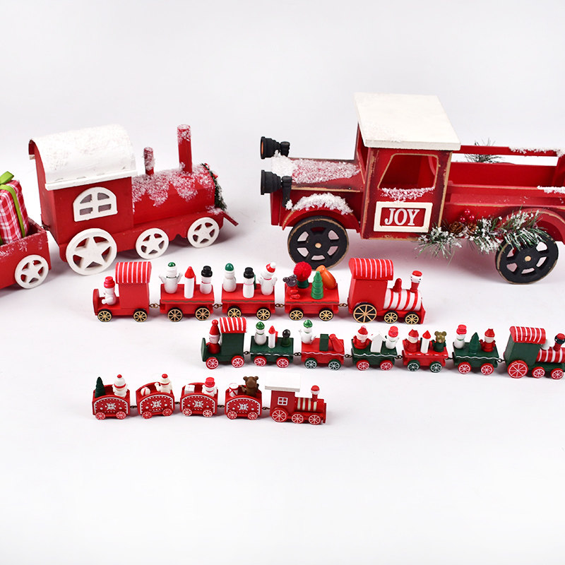 Christmas decorations Wooden Painted Small Train Big Truck Counter Tabletop Dress Arrangement Pendulum for Children's Gift hem