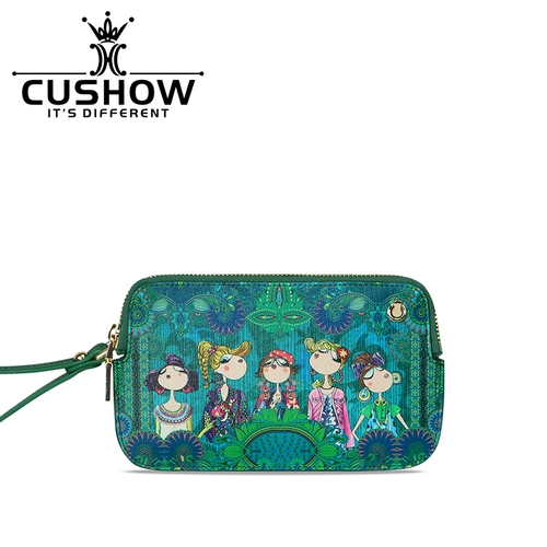 卡秀原创印花牛皮手拿包2025新款百搭炼条真皮女包单肩斜挎小包包