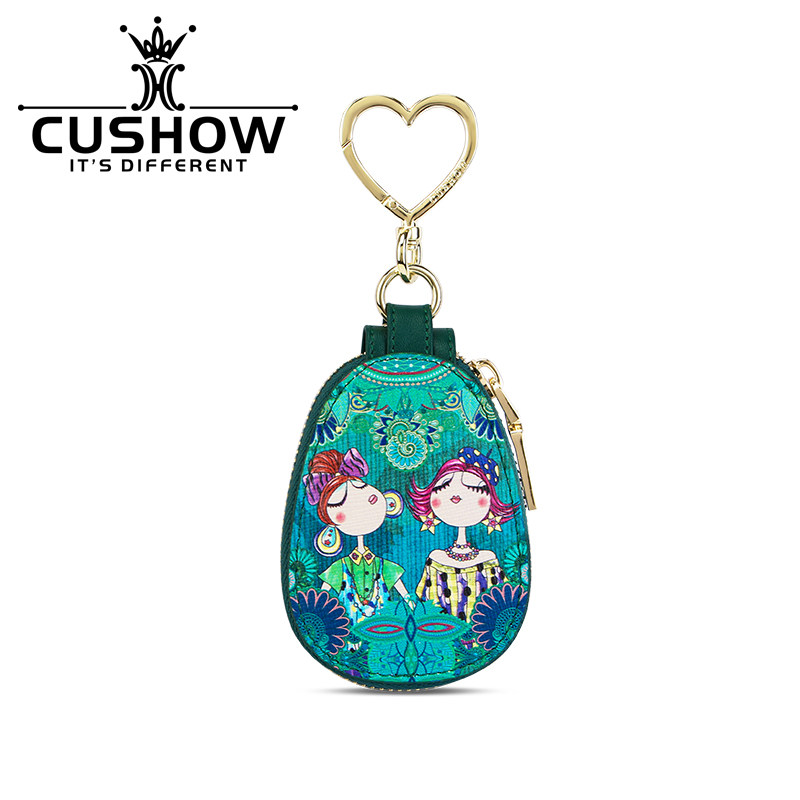 Kaxiu fashion printing leather zipper key bag 2022 new multi-purpose cute leather pendant car key chain