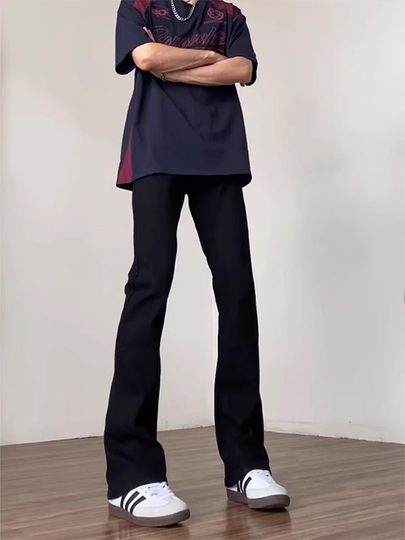 柳叶弯刀牛仔裤男秋冬加绒直筒窄版裤子cleanfit美式显腿长微喇裤