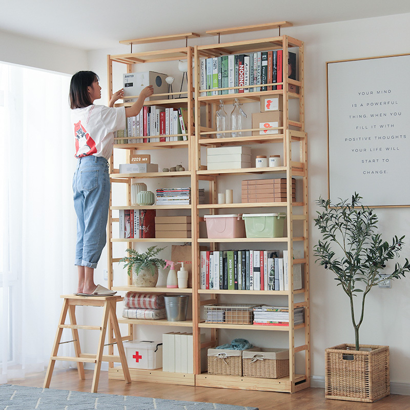 Solid Wood Bookshelf, Floor-To-Ceiling Storage Rack, Wall-To-Ceiling, Full Wall, Living Room Reading Bookcase, Partition, Multi-Layer Shelf
