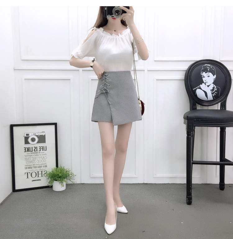 VK旗艦店 韓國風露肩時尚雪紡高腰系帶綁帶套裝短袖裙裝