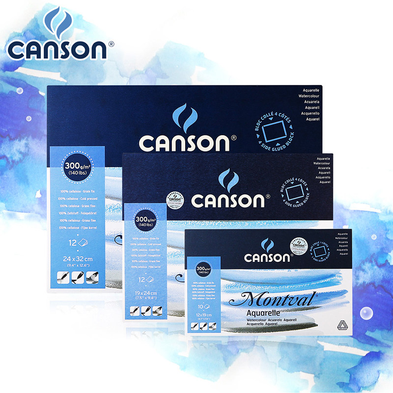 Canson Mengfa'er watercolor book four-sided seal glue watercolor paper watercolor book postcard 300g medium coarse water-soluble color lead
