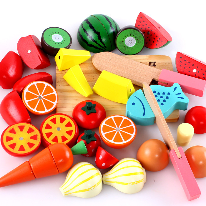 Magnetic cutting fruit toy Children's vegetable cutting music Baby boy girl dress up wine Wooden cutting set