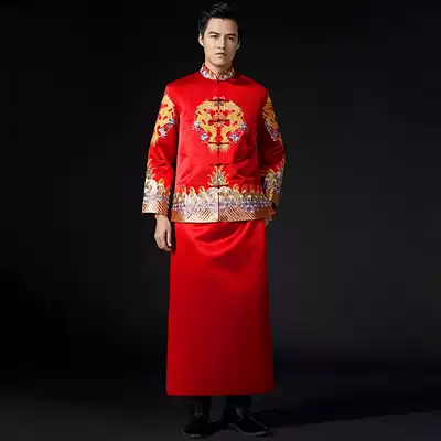 2021 New Chinese style men's beautiful clothes married Tang suit male Dragon Phoenix hanging groom to pick up clothes Chinese dress autumn