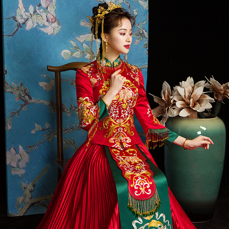 秀禾服新娘礼服嫁衣2020春夏新款中式结婚敬酒服喜服龙凤褂裙旗袍看买家秀KANMJX.COM