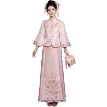 Pink New Chinese Cheongsam 2024 New Improved Engagement Dress Bridal Toast Suit Back Door Dress Women