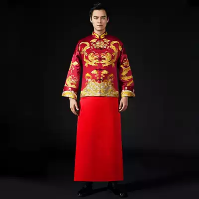 Dragon and phoenix hanging groom 2021 new Chinese wedding dress toast suit wine red couple Xiuhe suit men's retro dress
