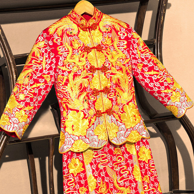 Big five Fu Longfeng hanging dress Xiuhe dress bride 2021 new spring and summer wedding dress wedding dress Chinese wedding dress cheongsam