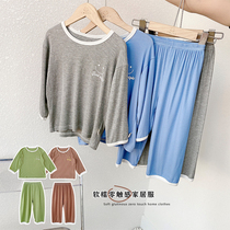 Childrens soft waxy zero touch home clothing set 2021 summer new small children big elastic comfortable two-piece pajamas