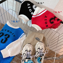 Boy Korean version of loose fake two pieces of color sweater 2021 autumn new small children leisure Joker jumper tide