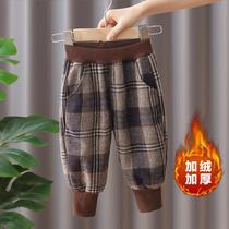 Boy gush pants autumn winter style children dress checkered foreign air children cotton pants winter male baby thickened external wearing tide