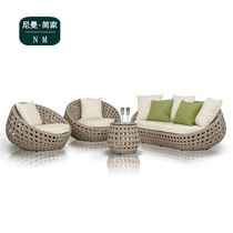 Outdoor rattan sofa Minjuku Garden Rattan Chair Tea Table Three Sets Balcony Leisure Outdoor Sunscreen Waterproof Furniture Combination