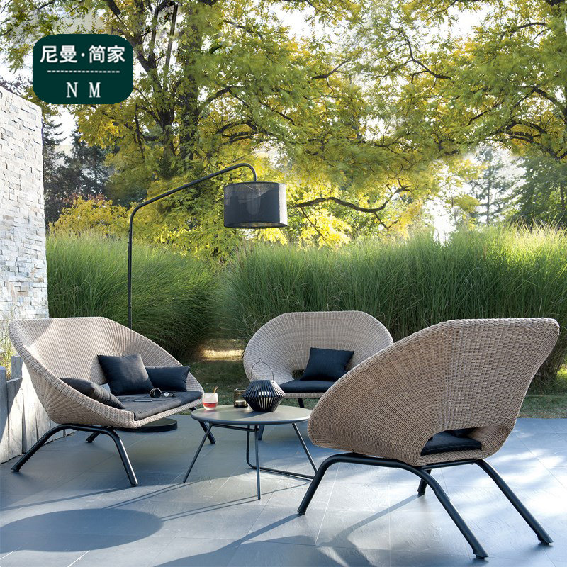 Outdoor rattan chair sofa bed and breakfast waterproof sunscreen garden outdoor rattan garden sample house display center leisure rattan sofa