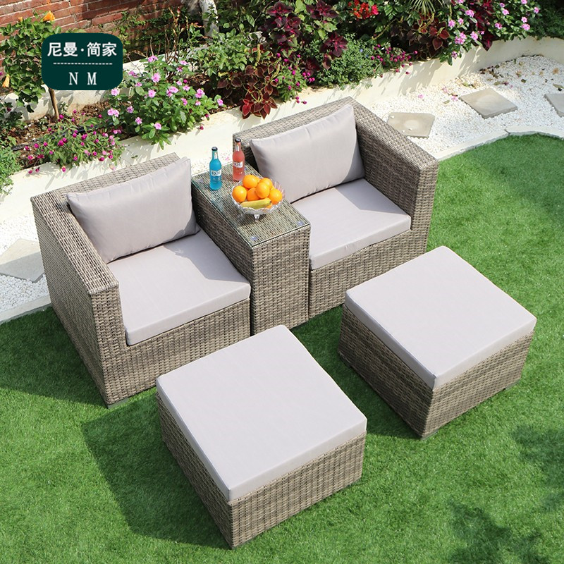 Outdoor rattan sofa combination rattan chair three-person sofa living room single outdoor terrace balcony courtyard leisure sofa