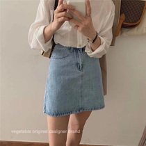 Vegetable denim skirt female Summer 2020 new Korean version of high waist retro students slim a skirt