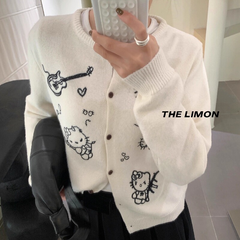 The Limon Lemon Green Tea 2025 Winter Fashion Versatile Round Neck Embroidered Soft Sweater Knitted Cardigan for Women