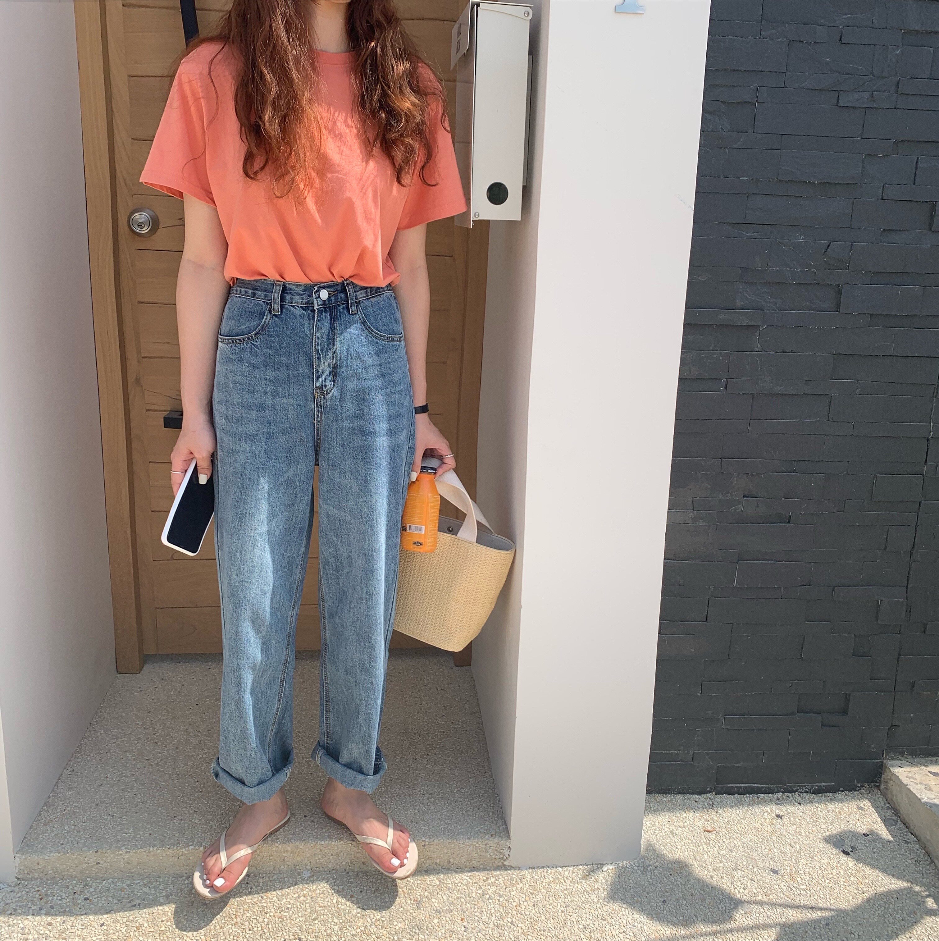 One day Korean version 2020 Autumn loaded with new high waist display slim classic jeans straight cylinder pants broadlegged pants female pants