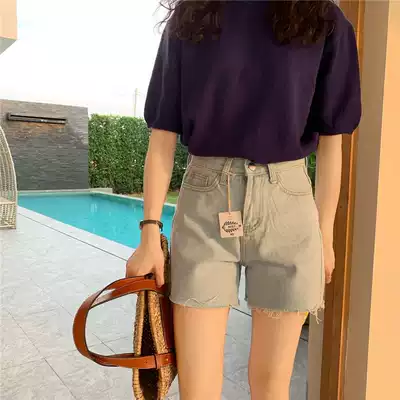 Meet me denim shorts women's 2020 summer large size Korean version of high waist loose wide leg five-point pants thin a-line hot pants