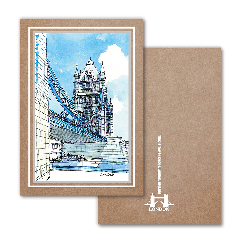 Instagram Photo Background Modern Watercolor Decorative Painting London Landmark Tower Bridge British Travel Souvenir Postcard