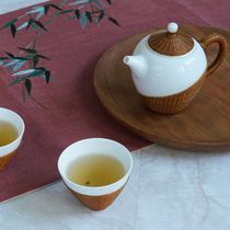 Nature home porcelain body bamboo woven bamboo silk buckle porcelain beauty pot teapot kung fu tea cup tea set business gift gift