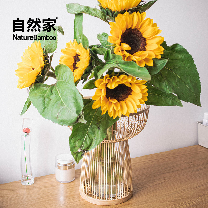 Nature Home One Flower Ware Natural material New Chinese Bamboo Flower Instrumental Zen family Decorative Living Room Dining Room Dining Room