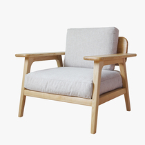 Natural home original worry-free series white wax solid wood furniture single chair release art sofa hemp cotton stool