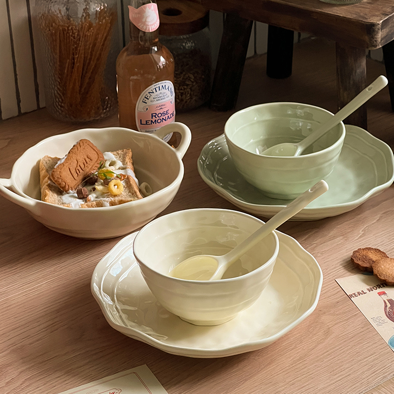 Beautiful Ceramic Bowls and Utensils for One Person, Tableware Set, Rice Bowls, Household Bowls, Spoons, and Plates