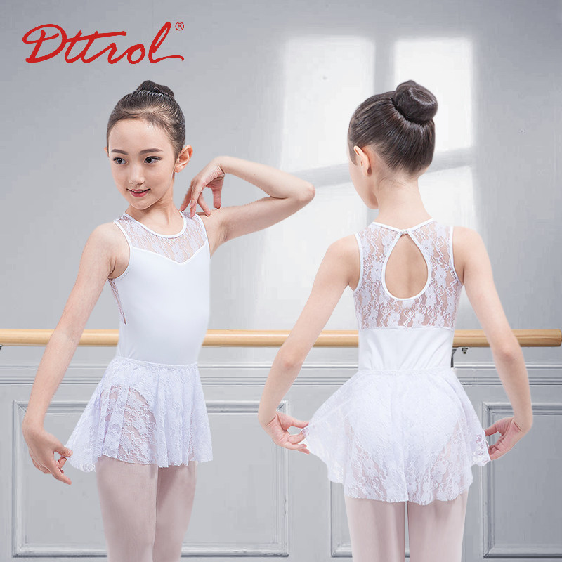 Children's Advanced White Lace Specify Ballet Practice Two Pieces of Dance Costumes for Girls Connected Clothes