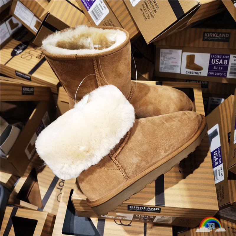 COSTCO Kirkland Kirkland Fur Integrated Goat Leather Lady Midcylinder Boots Snowy Boots Multiple