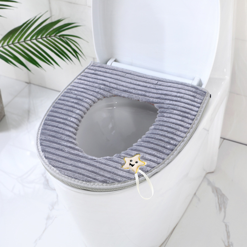 New Winter Warm Striped Toilet Mat Thickened Toilet Mat Corduroy Toilet Mat
