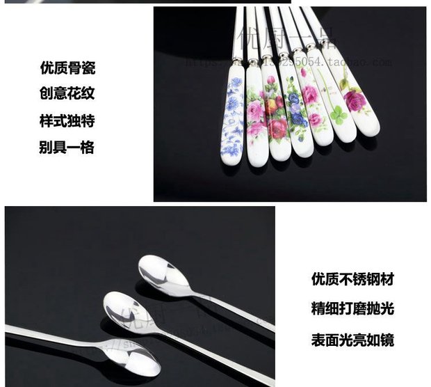 Mẫu gốm sáng tạo tay cầm bằng thép không gỉ múc cà phê thìa khuấy thìa kem dài tay cầm thìa sữa bột thìa - Cà phê phin cafe sứ