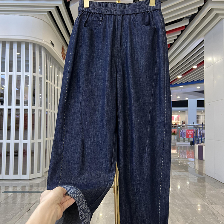 Young Mom's Elastic High-Waisted Straight-Leg Denim Cropped Pants, Summer Thin Loose Harem Pants, Middle-Aged and Elderly Pants Young Mom's Elastic High-Waisted Straight-Leg Denim Cropped Pants, Summer Thin Loose Harem Pants, Middle-Aged and Elderly Pants