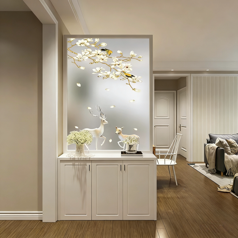 Art Glass Screen with Tempered Water Pattern Facing the Door, Bathroom Half-Wall, Double-Sided Entryway Shoe Cabinet, Changhong Entrance Partition