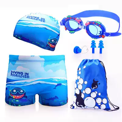 New cartoon children's swimsuit boy swimming trunks size boy boy boxer hat baby learn swimming suit