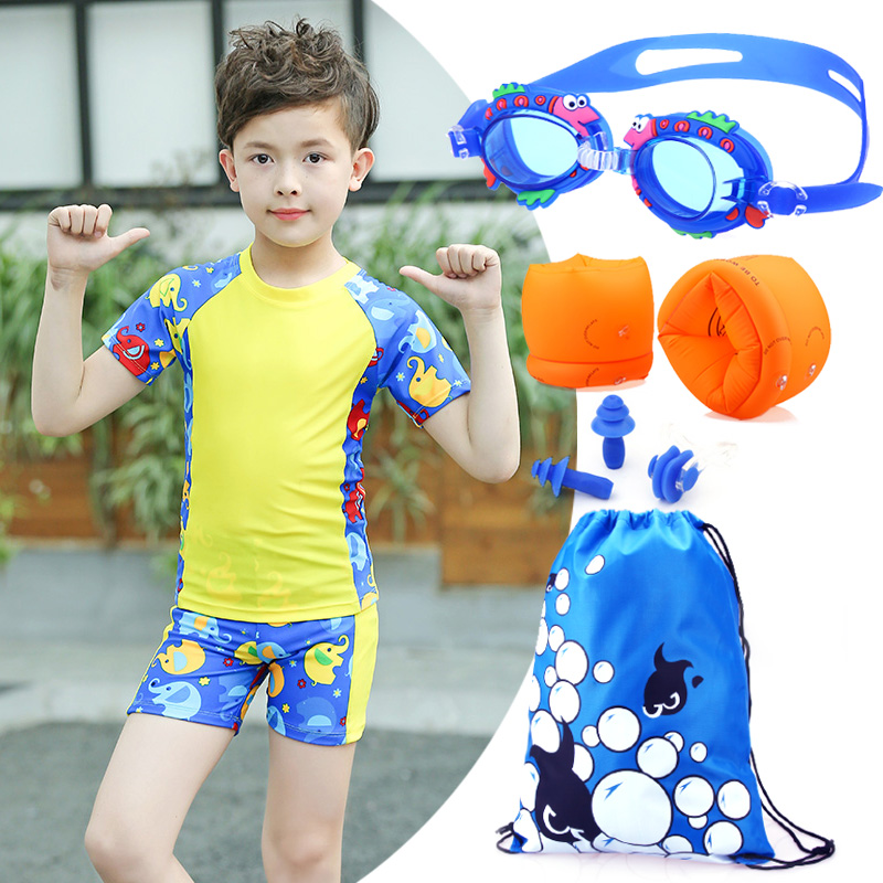 Children's swimsuit Boy split swimsuit Cute baby small, medium and large children's hot spring swimsuit pants suit send swimming cap