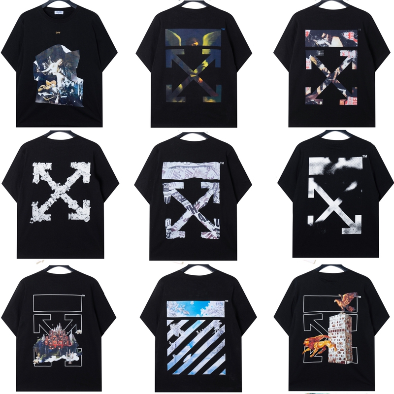 Trendy Brand Offwhite Graffiti Gradient Arrow Short-Sleeved T-Shirt for Men and Women, Loose Fit Couple Wear, Ow European and American Style Round Neck Half-Sleeve Trendy Brand Offwhite Graffiti Gradient Arrow Short-Sleeved T-Shirt for Men and Women, Loose Fit Couple Wear, Ow European and American Style Round Neck Half-Sleeve