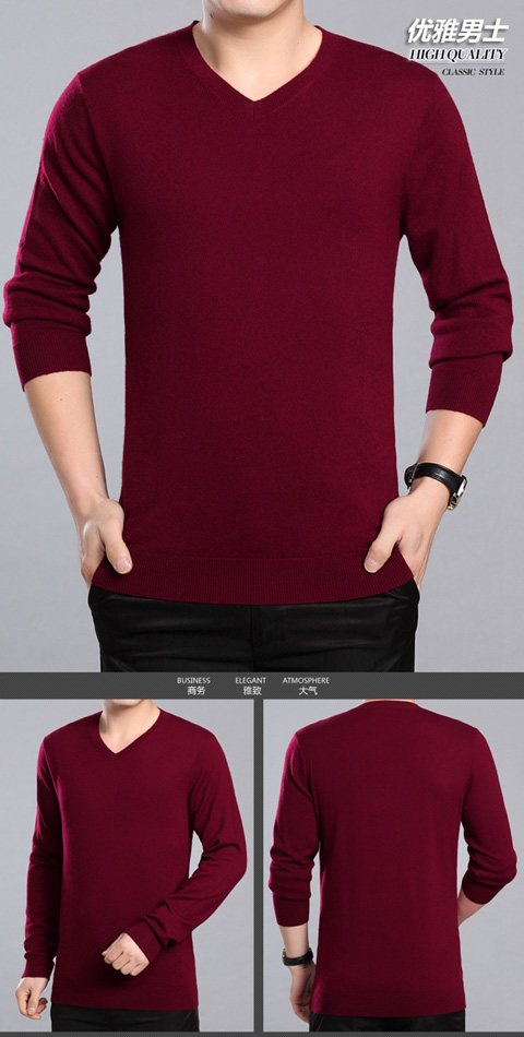 Ordos City Áo thun cổ tròn cho nam cổ dày Áo len cổ điển 100% cashmere quần áo thời trang nam