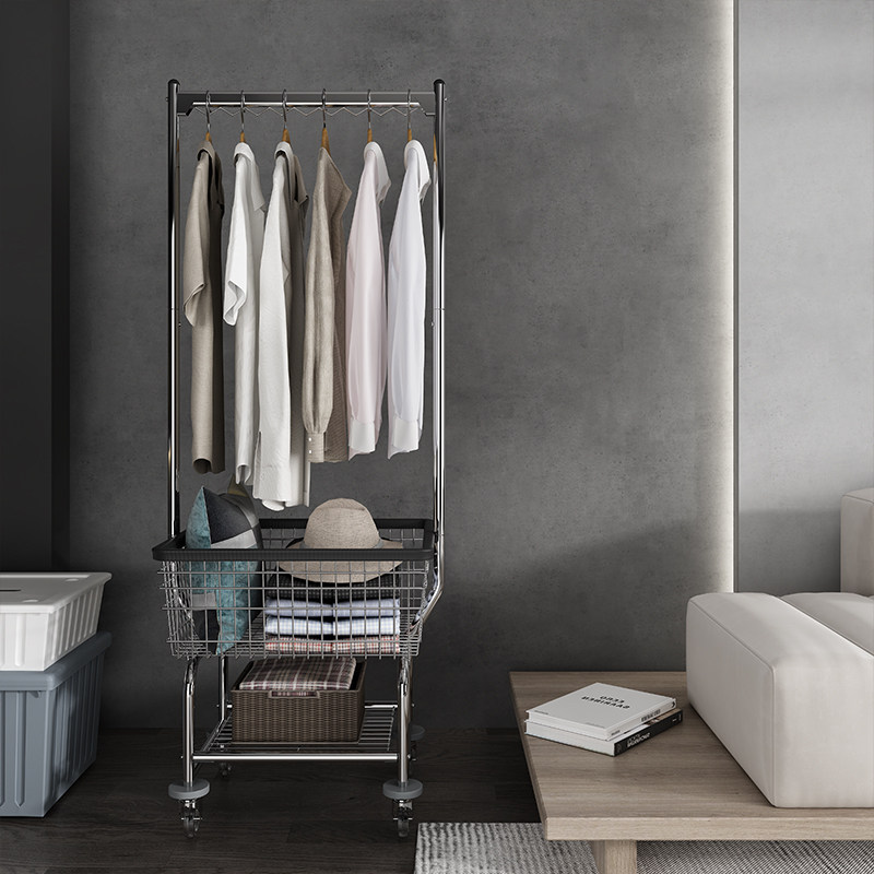 Industrial wind mobile clothes frame wheelbarrow bedroom net red stretch cloak landing gear clothing store dedicated