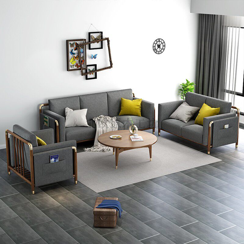 Nordic log workshop Nordic Italian luxury all - solid wood wood combination cloth sofa simple sofa