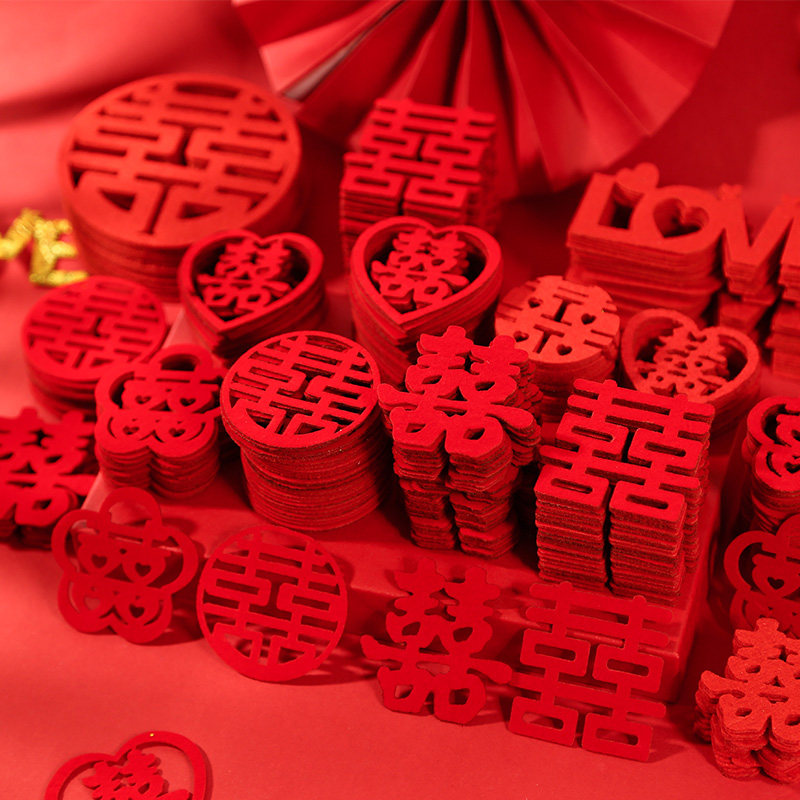 Small-happy-character handmade tray with joy throw mini wedding house wedding bed arrangement wedding big red bunk bed Chinese wind round joy