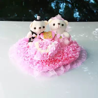 Wedding car bear doll car front decoration couple wedding bear pair wedding doll flower car bear wedding gift press doll
