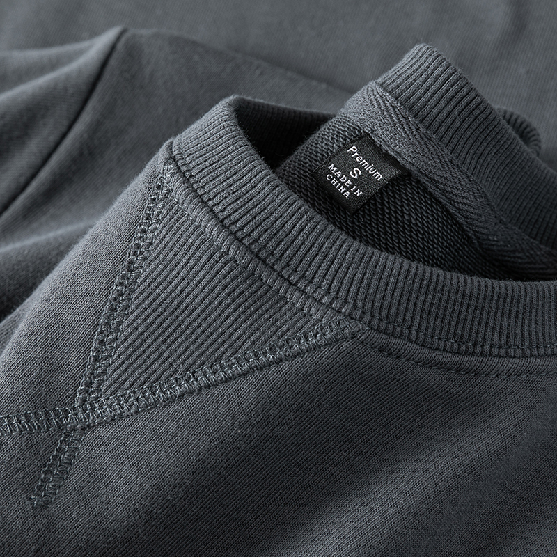 High-End Gray Dark Gray 340g Heavyweight Terry Cloth Early Autumn Crew Neck Sweatshirt Solid Color Loose Casual Base Shirt for Men and Women