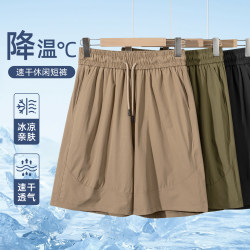 Japanese Retro Ice Grid Four-Dimensional Elastic Quick-Dry Casual Shorts for Men, Loose Breathable Versatile Elastic Drawstring Shorts