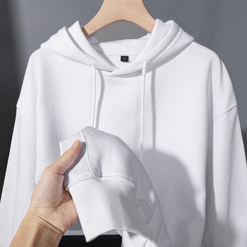 Pure White 340g Heavyweight Terry Cloth Hooded Sweatshirt, Autumn Simple Loose Casual Versatile Unisex Sports Hoodie