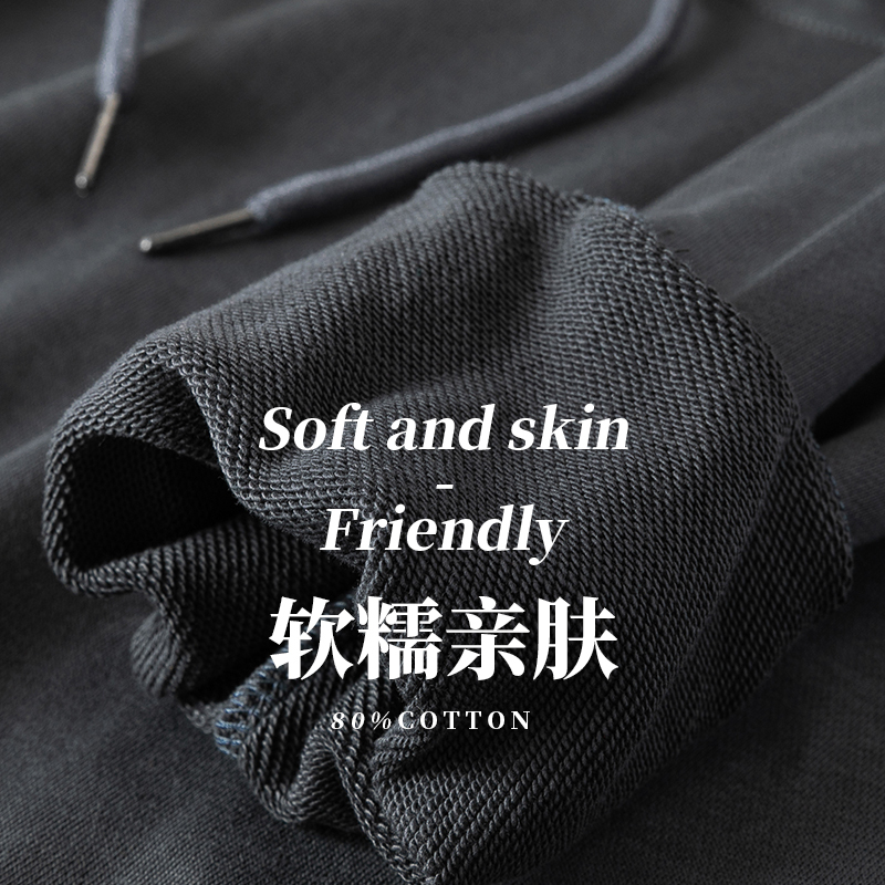 High-End Gray 340g Heavyweight Terry Cloth Early Autumn Hooded Sweatshirt Solid Color Loose Casual Simple Sports Hoodie for Men and Women