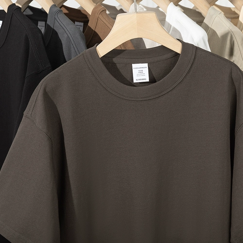 Ретро хлопковая однотонная футболка, в американском стиле, оверсайз