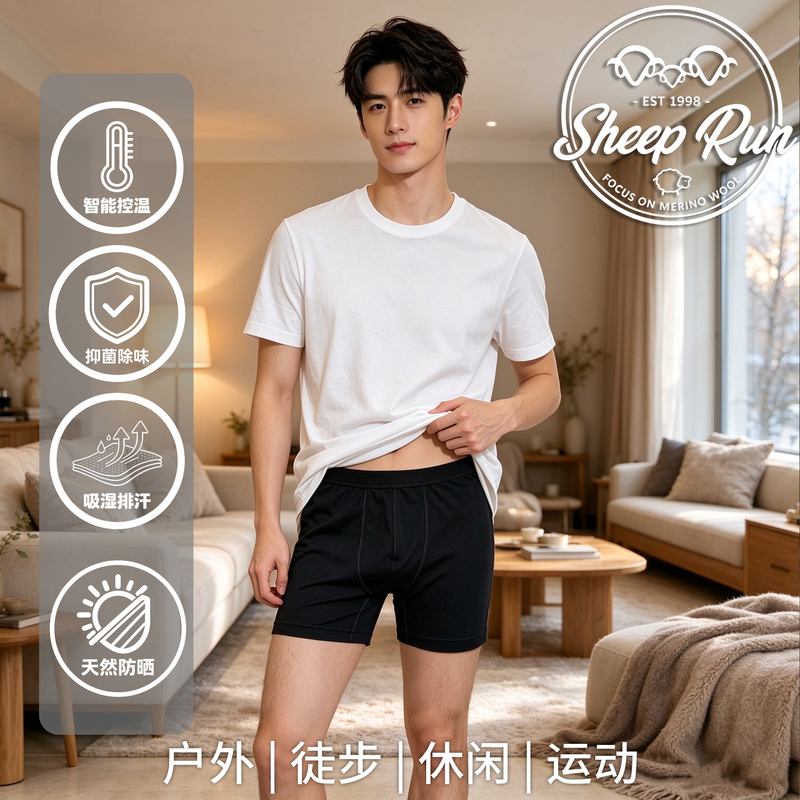 Sheep Run Ranch Merino Wool Men's High-Waisted Boxer Briefs Moisture-Wicking, Antibacterial and Deodorizing