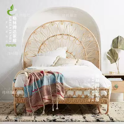 Greentengda ins Rattan bed Creative bedroom Rattan bed and Breakfast Inn Double bed Master bedroom Japanese rattan art bed